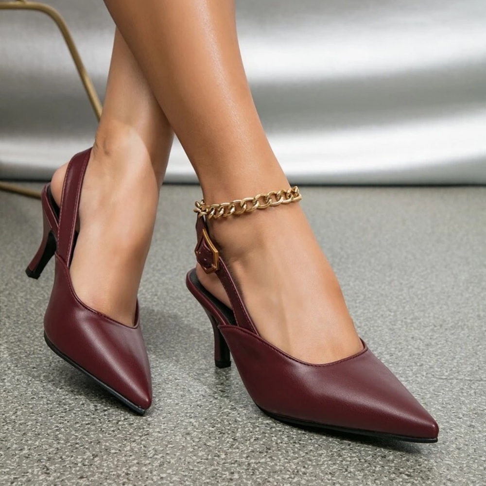 New Elegant Burgundy Slingback Heels 2.7” heel